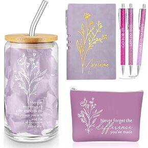 6 Pcs Employee Appreciation Gift Set for Women Thank You Gift May You Be Proud 17oz Aesthetic Glass Tumbler Makeup Bag Journal Ballpoint for Teacher Nurse Lady Business Gift