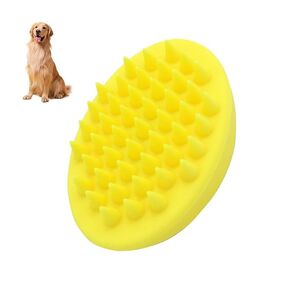 Pet Dog Wash Brush, Soft Silicone Soothing Massage Rubber Grooming Brush Self Clean for Long Short Haired Dogs and Cats Grooming Bath Supplies (Yellow)