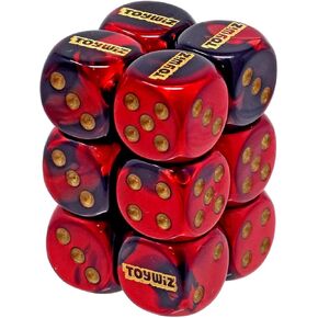 Chessex Dice d6 Sets: Gemini Black & Red with Gold - 16mm Six Sided Die (12) Block of Dice
