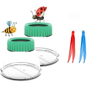Bug Viewer for Kids with 5X Magnifier,Insect Observation Kit Built-in 7cm Ruler with 2 Slant Tweezers, Bug Viewer Catcher Cage for Kids Science Nature Exploration (4Pack Green)