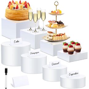 Buffet Risers Set of 8 Acrylic Cube Display Stands Box Risers with Hollow Bottoms 4 Different Size Dessert Table Display Set Food Nesting Risers for Buffet Table, Cupcake Candy Food, Parties, Brunch, Weddings
