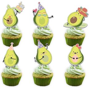 Green Glitter Dessert Cupcake Topper Cheer to Avocado Theme Decorations Supplies Baby Shower Girls Boys Happy Birthday Holy Guacamole Party Decor set 18pcs