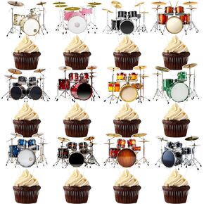 48pcs Drum Cupcake Topperss Drum Theme Birthday Party Decorations Music Drum Party Cupcake Topper Decorations for Drummer Birthday Party Baby Shower Supplies