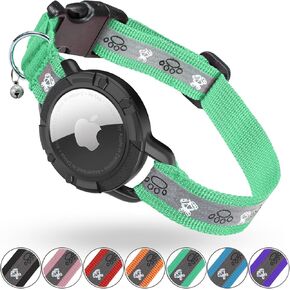 Reflective AirTag Cat Collar, ODOKELE Integrated GPS Cat Collar with Air Tag Holder and Bell, Safety Elastic Band Tracker Cat Collars for Girl Boy Cats, Kittens and Puppies [Blue]