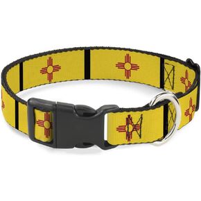 Dog Collar Plastic Clip New Mexico Flag Black 9 to 15 Inches 1.0 Inch Wide