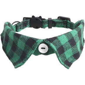 Christmas Pet Shirt Collars Red Green Plaid Cat Collars Breakaway Removable Collars Cute Adjustable Pet Collars Small Dog Kitten Holiday Collars Green