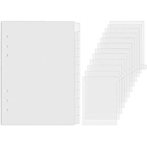 فواصل Mogoostry A5 Binder 12 علامة تبويب من البلاستيك الشفاف، مقسم مؤشر 1/12 قطع، مقسم مخطط لـ 6 حلقات لحماية الورق (إجمالي 12 فواصل)
