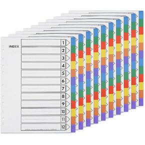 SING F LTD 10 Sets A4 File Extra Wide Dividers Multi-Coloured 11 Holes PP Plastic Reinforced Colour Tabs Filing Inserts 1-12 Classification Index Paper