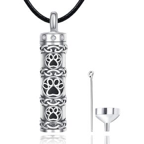 Dreamboat Pet Urn Vial Necklace for Dog Ashes 925 Sterling Silver Cylinder Cremation Pendant Necklaces Celtic Knot Paw Print Ash Keepsake Jewelry for Women Men