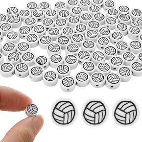100 Pieces Volleyball Beads 9mm Sport Ball Soft Spacer Charms Handmade Polymer Clay for DIY Necklace, Bracelet, Jewelry, Earring, Hair Clip Crafts Making Supplies Decoration Accessories