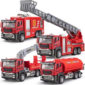 4 Packs Metal Construction Trucks Playsets, Mini Friction Powered Engineering Vehicle, Crane, Excavator, Cement Mixer, Dump Truck Toys for Boys 3-5 Years Old, Die-Cast Trucks for Toddlers Kid