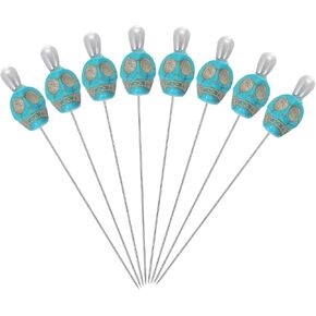 PATIKIL 3" Skull Sewing Pins, 8Pcs Steel Voodoo Straight Pins with Skull Head for Fabric DIY Decoration Crafting Quilting Sewing Supplies, Blue