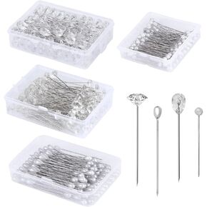 600 PCS Diamond Pins for Bouquets, 4 Styles Diamonds for Flower Bouquets, Diamond Pins for Flowers Pearl Pins Corsage Boutonniere Pins Wedding Bouquet Pins for Jewelry, Flower DIY Crafts