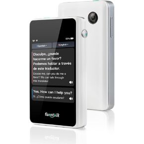جهاز Timekettle، Fluentalk T1 Mini Translator لا يحتاج إلى شبكة WiFi، مدمج في بيانات الهاتف المحمول العالمية لمدة عام واحد، يدعم 40 لغة وترجمة الصور، مترجم لغة فوري للسفر باللون الأبيض