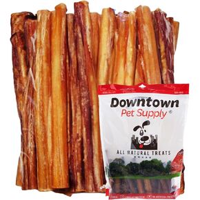 Downtown Pet Supply 12-inch Bully Sticks for Large Dogs, Pack of 8 - Single Ingredient, Rawhide Free Dog Chews for Aggressive Chewers - Nutrient-Rich and Odor Free Bully Sticks for Dogs - Beef