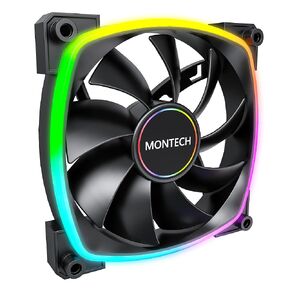 MONTECH AX 120 مم - مروحة PWM - أداء صامت - سرعة عالية 1600PWM - متانة عالية مع محمل HDB - تصميم إضاءة ARGB بحلقة خارجية مذهلة - حزمة 3 في 1 مع محور مروحة 6X6 (AX120-3in1-B)