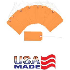100 Tags 4 3/4" x 2 3/8" Size 5 Orange Inventory Shipping Hang Tag with String by Gitway…