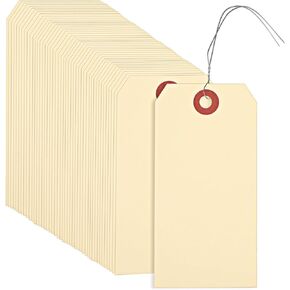 cobee 120 Pcs Manila Paper Tags with Metal Wires, 4 3/4 x 2 3/8" Blank Shipping Tags Cardstock Hang Label Present Gift Tag for Inventory Luggage Gift Label
