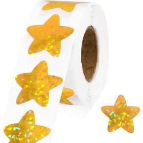 1 Inch Holographic Gold Star Stickers 500 Pcs Sparkly Foil Small Star Stickers Self-Adhesive Metallic Glitter Foil Star Stickers for Kids Reward