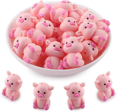 lovyomi 3D Shaped Silicone Beads for Pens, 12Pcs Pig Silicone Beads for Keychain Making Bracelet Necklace Making Loose Rubber Silicone Focal Beads for Pens DIY Craft in Saudi Arabia