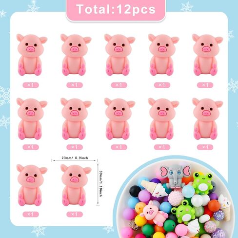 lovyomi 3D Shaped Silicone Beads for Pens, 12Pcs Pig Silicone Beads for Keychain Making Bracelet Necklace Making Loose Rubber Silicone Focal Beads for Pens DIY Craft in Saudi Arabia