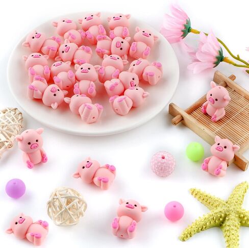lovyomi 3D Shaped Silicone Beads for Pens, 12Pcs Pig Silicone Beads for Keychain Making Bracelet Necklace Making Loose Rubber Silicone Focal Beads for Pens DIY Craft in Saudi Arabia