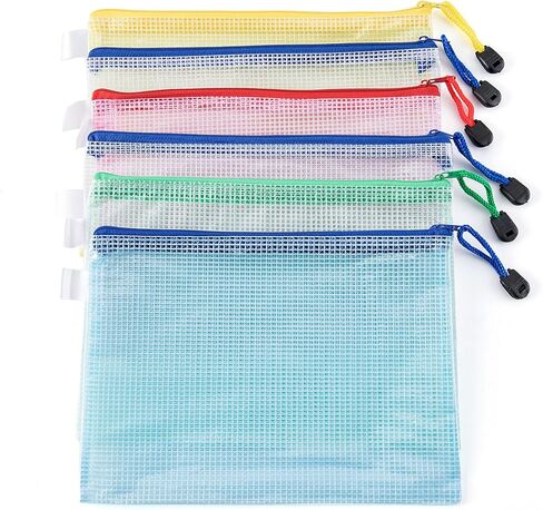 Mini Skater 6Pcs A5 Size Plastic Semi-Transparent Mesh Document Bag Waterproof Zip File Holder Storage Pouch for Organizing Office Supplies Books Cosmetics and Puzzles (Random Colors) in Saudi Arabia