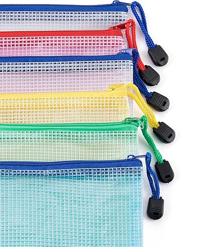 Mini Skater 6Pcs A5 Size Plastic Semi-Transparent Mesh Document Bag Waterproof Zip File Holder Storage Pouch for Organizing Office Supplies Books Cosmetics and Puzzles (Random Colors) in Saudi Arabia