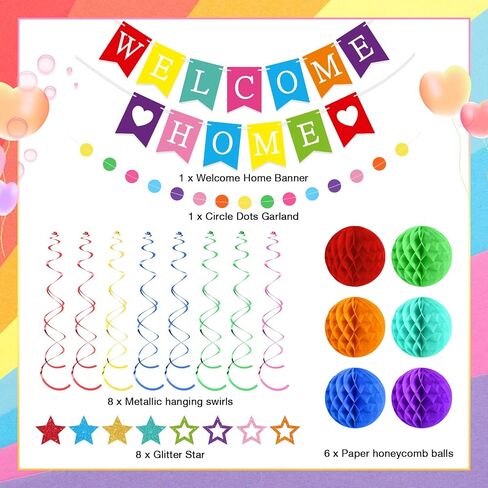 Welcome Home Decorations Welcome Home Banner with Glitter Stars Hanging Swirl Streamers,Honeycomb Balls,Circle Dots Garland,Welcome Home Sign for Homecoming Party Decor Supplies (Blue) in Saudi Arabia