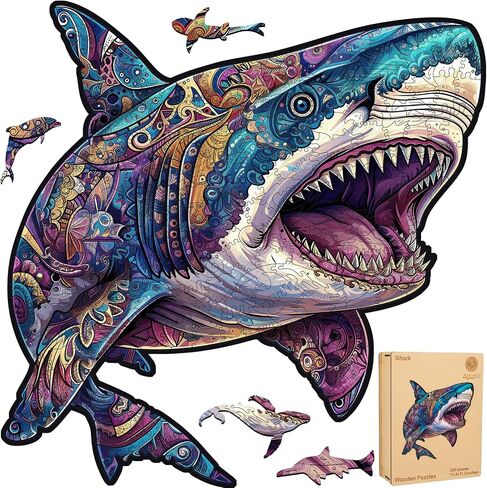 Wooden Puzzles for Adults, Shark Jigsaw Puzzles 200 Pieces, Unique Shape Puzzles with Wooden Box, 11.3 x 11.3 Inches Medium Size Family Game Gift, Fun Challenging Puzzles for Adults and Kids in Saudi Arabia