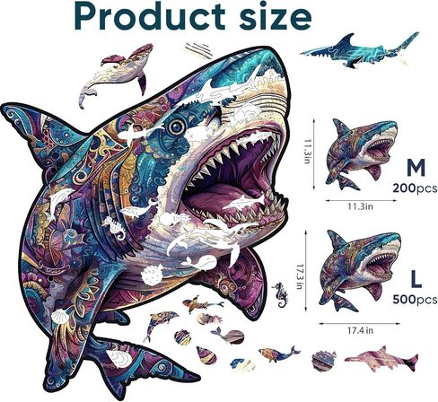 Wooden Puzzles for Adults, Shark Jigsaw Puzzles 200 Pieces, Unique Shape Puzzles with Wooden Box, 11.3 x 11.3 Inches Medium Size Family Game Gift, Fun Challenging Puzzles for Adults and Kids in Saudi Arabia