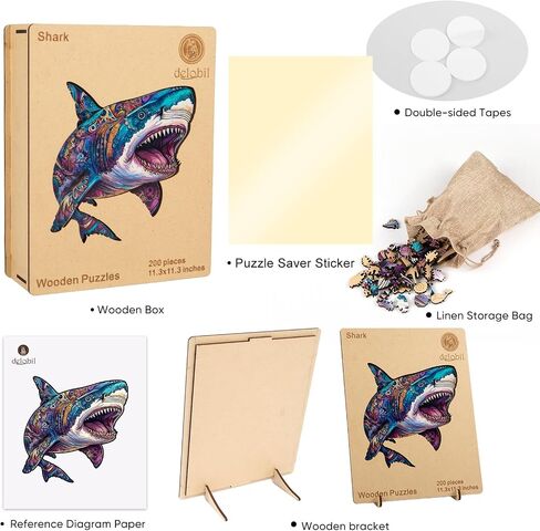 Wooden Puzzles for Adults, Shark Jigsaw Puzzles 200 Pieces, Unique Shape Puzzles with Wooden Box, 11.3 x 11.3 Inches Medium Size Family Game Gift, Fun Challenging Puzzles for Adults and Kids in Saudi Arabia