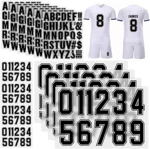 358 Pcs Iron on Numbers and Letters, 8 Inch and 3 Inch Heat Transfer Numbers with 2 Inch Iron on Letters, Jersey Numbers for Sports T-Shirts Team Uniform for Football Basketball (Black) in Kuwait