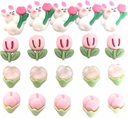 20pc Flat Back Embracing Radish Rabbit Resin Animal Charms Mixed Slime Charms for DIY Handcraft Photo Album Hair Phone Case Decor(Orange White) in Kuwait