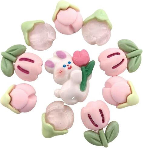 20pc Flat Back Embracing Radish Rabbit Resin Animal Charms Mixed Slime Charms for DIY Handcraft Photo Album Hair Phone Case Decor(Orange White) in Kuwait