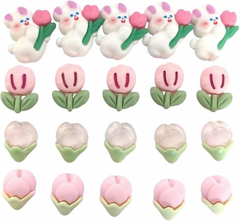 20pc Flat Back Embracing Radish Rabbit Resin Animal Charms Mixed Slime Charms for DIY Handcraft Photo Album Hair Phone Case Decor(Orange White) in Kuwait