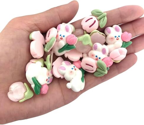 20pc Flat Back Embracing Radish Rabbit Resin Animal Charms Mixed Slime Charms for DIY Handcraft Photo Album Hair Phone Case Decor(Orange White) in Kuwait