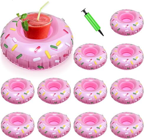 12 Pcs Inflatable Drink Floats Reusable Lightweight Inflatable Drink Float Cup Coasters with 1pc Air Pump for Pool Party Hot Tubs Lakes Oceans for Boys Girls Adults Summer Pool in Saudi Arabia