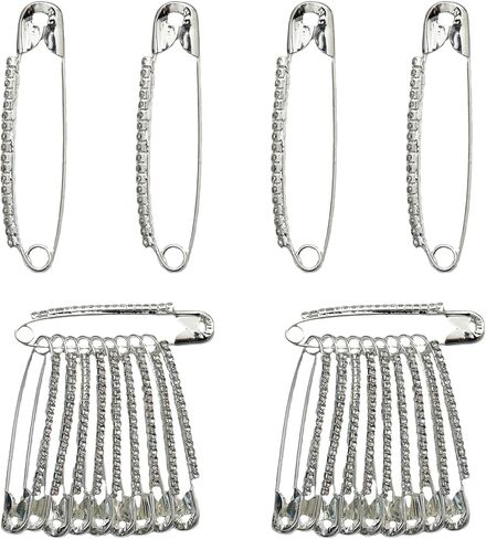 24Pcs Rhinestone Safety Pins Faux Crystal Brooches Sweater Shirt Dress Scarf Hat Decoration Accessories (Silver) in Saudi Arabia