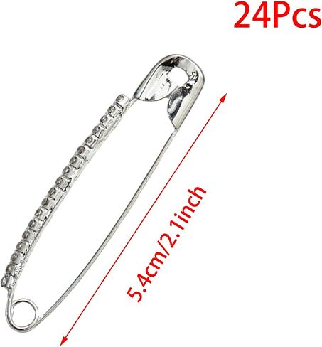 24Pcs Rhinestone Safety Pins Faux Crystal Brooches Sweater Shirt Dress Scarf Hat Decoration Accessories (Silver) in Saudi Arabia