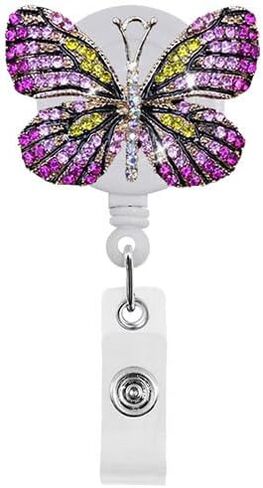 2Pcs Retractable Badge Reel, Bling Diamond Nurse Badge Holder Reels with Swivel Alligator Clip for Teachers Students Employees Identification Badges and Supplies (Crystal Blue and Pink Butterfly) in Saudi Arabia
