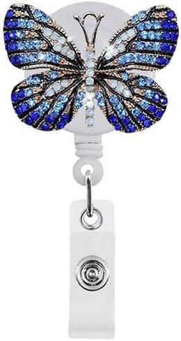2Pcs Retractable Badge Reel, Bling Diamond Nurse Badge Holder Reels with Swivel Alligator Clip for Teachers Students Employees Identification Badges and Supplies (Crystal Blue and Pink Butterfly) in Saudi Arabia