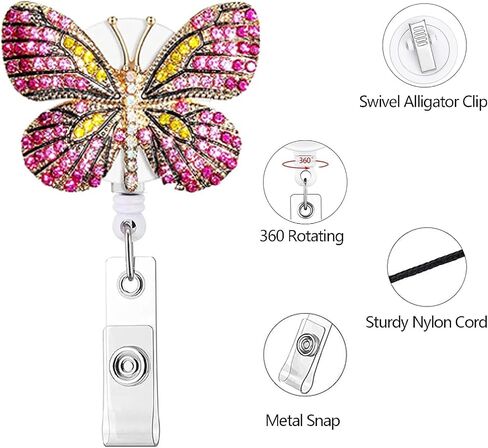 2Pcs Retractable Badge Reel, Bling Diamond Nurse Badge Holder Reels with Swivel Alligator Clip for Teachers Students Employees Identification Badges and Supplies (Crystal Blue and Pink Butterfly) in Saudi Arabia