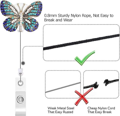 2Pcs Retractable Badge Reel, Bling Diamond Nurse Badge Holder Reels with Swivel Alligator Clip for Teachers Students Employees Identification Badges and Supplies (Crystal Blue and Pink Butterfly) in Saudi Arabia