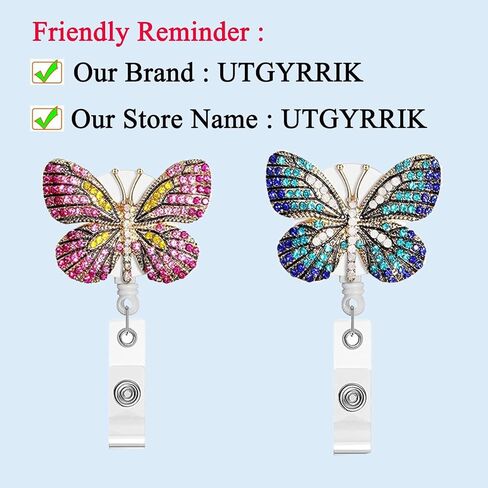 2Pcs Retractable Badge Reel, Bling Diamond Nurse Badge Holder Reels with Swivel Alligator Clip for Teachers Students Employees Identification Badges and Supplies (Crystal Blue and Pink Butterfly) in Saudi Arabia
