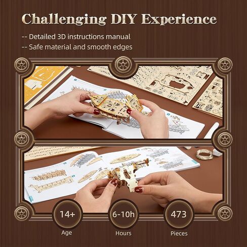 FUNPOLA LED 3D Wood Puzzle Fantasy Airship Model - Steampunk DIY Craft Kit with LED Lights – Intricate Wooden Airship Model Building Set for Teens and Adults(White) in Kuwait