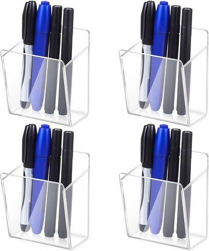 4 قطع حامل أقلام تحديد مثبت على الحائط حامل أقلام أكريليك شفاف مع أشرطة لاصقة شفافة منظم علامات المسح الجاف للسبورة البيضاء وخزانة الثلاجة وسبورة الطباشير in Kuwait
