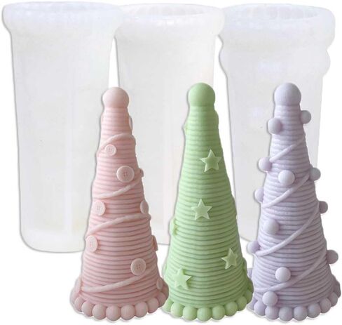 Tone Fun Round Headed Button,Stars and Hairball Christmas Tree (3pcs/Set) Shape Candle Silicone Molds for Making Candle, Resin, Aromatherapy Candles, Handmade Wax Soap, Home Decor, Craft in Saudi Arabia