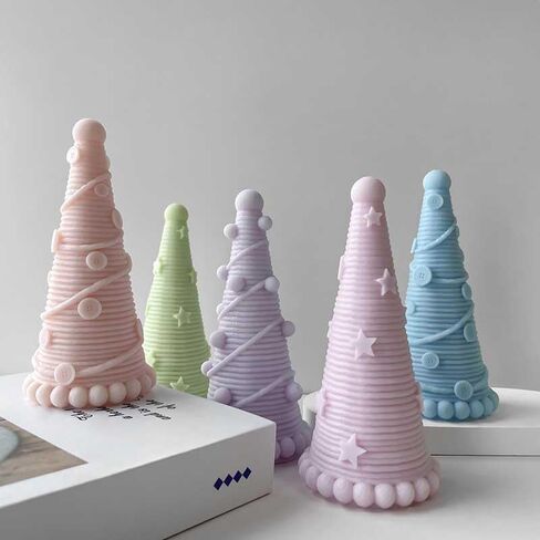 Tone Fun Round Headed Button,Stars and Hairball Christmas Tree (3pcs/Set) Shape Candle Silicone Molds for Making Candle, Resin, Aromatherapy Candles, Handmade Wax Soap, Home Decor, Craft in Saudi Arabia