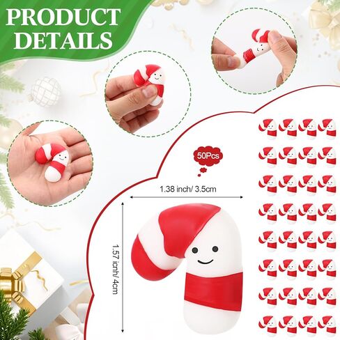 Civaner 50 Sets Christmas Fidget Toys Bulk Mini Cute Stress Relief Toys with Motivational Card and Gift Bags Christmas Candy Cane Stress Relief Toys Gifts for Employee Coworker Teacher Friends in Kuwait